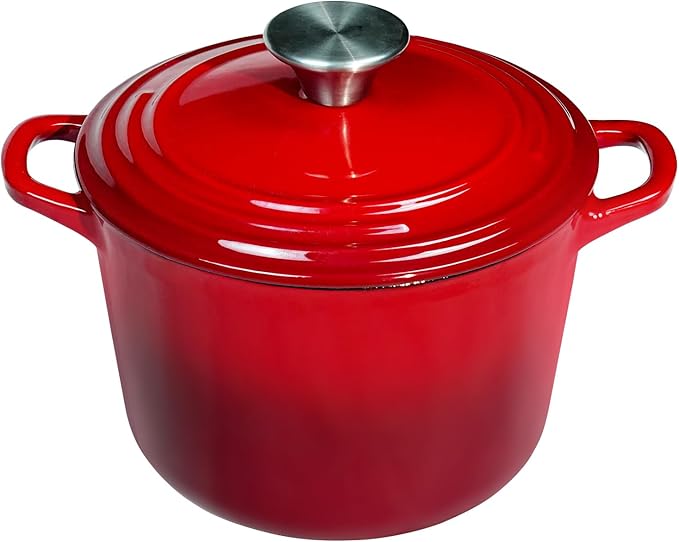 Flavehc Dutch Oven Pot with Lid 2.8 qt Cast Iron Dutch Oven for Bread Baking Red Enameled Cast Iron Rice Pot with Handels by FLAVEHC
