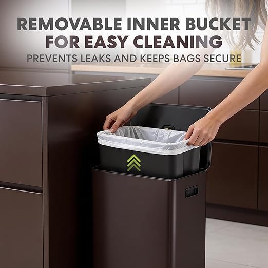 SIMPLI-Magic Infinity Edge 60L / 16 Gallon Kitchen Trash Can - Hands-Free Step Pedal, Soft-Close Lid, Stainless Steel Garbage Can with Inner Bucket - Image 6