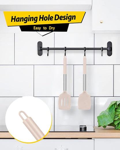 Pack of 2 Silicone Solid Turner, Non Stick Slotted Kitchen Spatulas, High Heat Resistant BPA Free Cooking Utensils, Ideal Cookware for Fish, Eggs, Pancakes(Stainless Steel Khaki) - Image 6