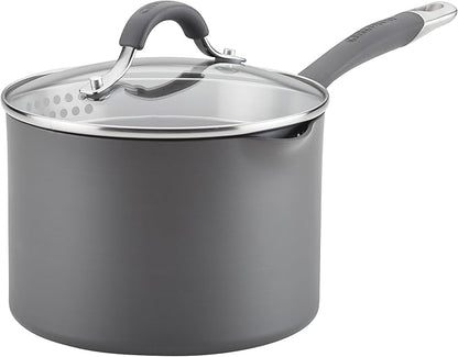 Circulon Radiance Hard-Anodized Nonstick Saucepan, Durable Nonstick Cookware, Sauce Pan with Straining Lid, 3-Quart, Gray by Circulon