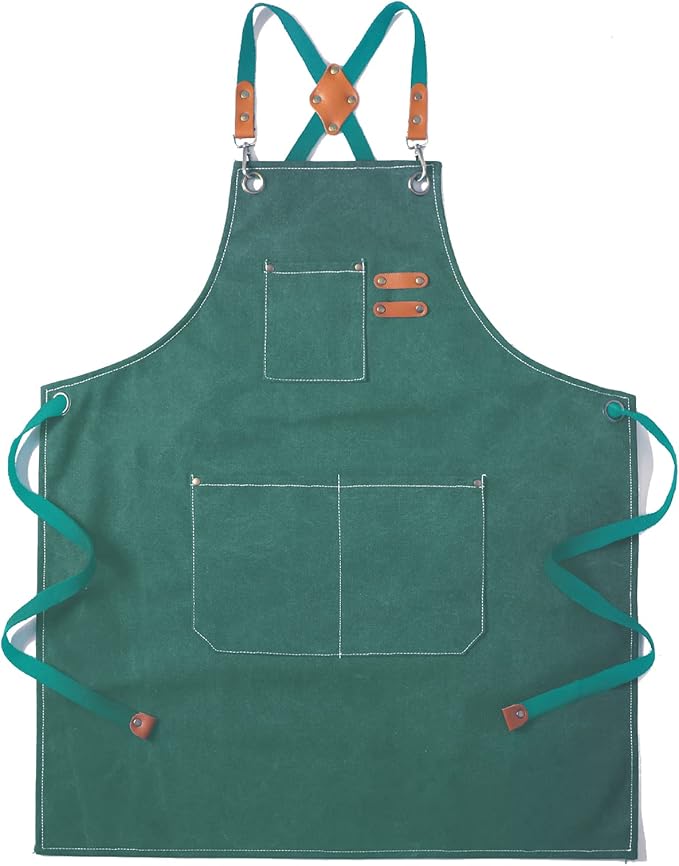 Tosewever Canvas Cross Back Chef Cotton Aprons for Men Women with Large Pockets by Tosewever