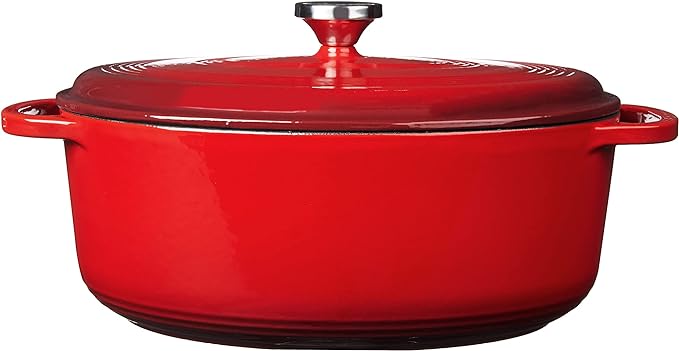 Lodge 7 Quart Enameled Cast Iron Oval Dutch Oven with Lid – Dual Handles – Oven Safe up to 500° F or on Stovetop - Use to Marinate, Cook, Bake, Refrigerate and Serve – Red - Image 2