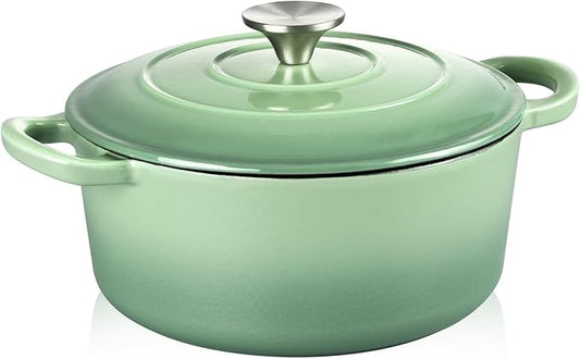 TeamFar Enameled Cast Iron Dutch Oven - 3QT Small Dutch Oven Pot with Lid - Heavy Duty Cast Iron Pot Cookware for Bread Baking, Braising, Stewing, Roasting, Pistachio Green by TeamFar