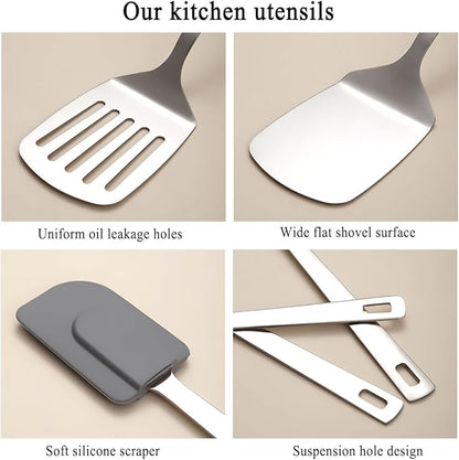 Berglander Stainless Steel Spatulas Set 3pcs, Metal Spatula Solid&Slotted&Flexible Turner, Heavy Duty Sturdy Kitchen Spatula, High Heat Resistant Cooking Utensils for Nonstick Cookware