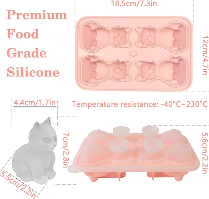 Cat Ice Cube Tray Silicone Large Ice Cube Mold, Fun Shapes Ice Cube Trays for Freezer with Lid, Big Ice Molds for Bourbon Whiskey Cocktails, Cute Gifts for Cat Lovers