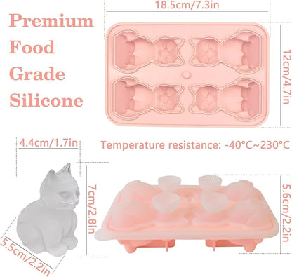 Cat Ice Cube Tray Silicone Large Ice Cube Mold, Fun Shapes Ice Cube Trays for Freezer with Lid, Big Ice Molds for Bourbon Whiskey Cocktails, Cute Gifts for Cat Lovers