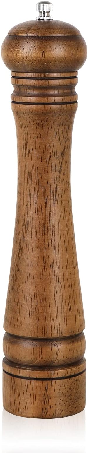 1Pack Wood Pepper Grinder, XWXO 10 Inch Salt Mill Pepper Shaker, Pepper Mill with Adjustable Ceramic Rotor - Oak Wood Pepper Grinder for Your Kitchen by XWXO