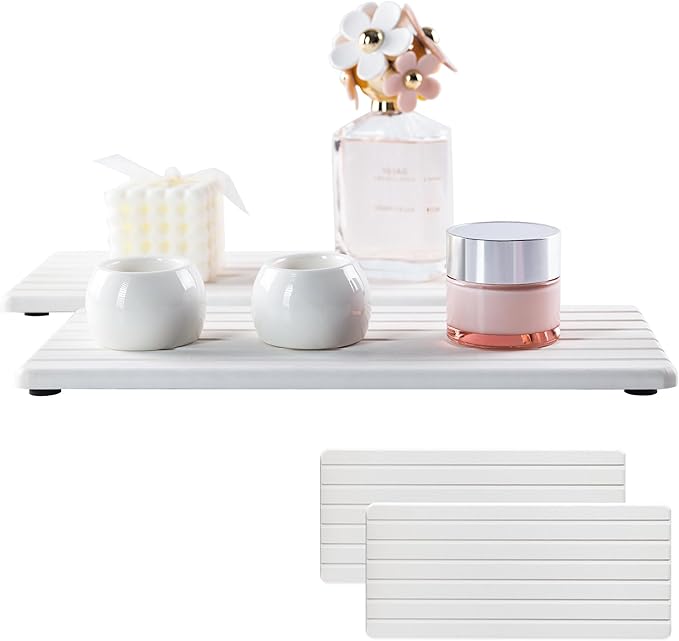 NiuYichee 2 PCS Water Absorbent diatomite Coasters, 12.2" x 5.5" Water Absorbing Stone Tray for Sink, Stone Drying mat for Kitchen Counter, Stone soap Tray Used for Hand Soaps & toiletries & Plants by NiuYichee