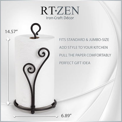 RTZEN Matte Black Paper Towel Holder Countertop - Decorative Farmhouse Paper Towel Roll Holder - Rustic Metal Modern Stand for Kitchen or Bathroom (Heart Shaped)