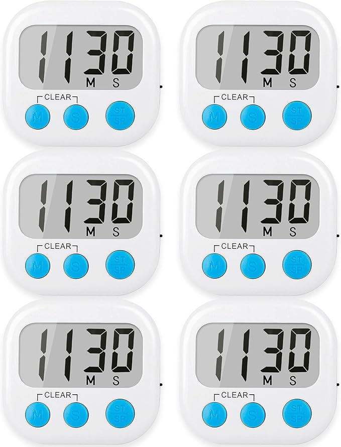 6 Pack Digital Kitchen Timers for Cooking Magnetic Timer for Cooking Loud Alarm White by AOUCE