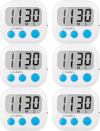 6 Pack Digital Kitchen Timers for Cooking Magnetic Timer for Cooking Loud Alarm White by AOUCE