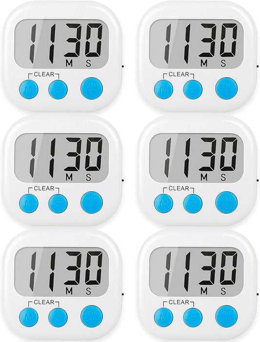 6 Pack Digital Kitchen Timers for Cooking Magnetic Timer for Cooking Loud Alarm White by AOUCE