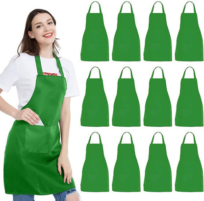 NOBONDO 12 Pack Bib Apron - Unisex Black Apron Bulk with 2 Roomy Pockets Machine Washable for Kitchen Crafting BBQ Drawing by NOBONDO