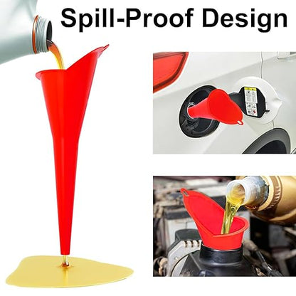 3-Pack Long-Neck Oil Funnels, 11" Multi-Purpose Funnels for Automotive & Motorcycle Use – Reusable Funnel for Oil, Gas & Transmission Fluid (Red)