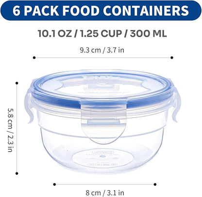 KIGI Round Food Storage Containers with Lids, Leak Proof Small Plastic Bowls for Snacks, Puree, Meal Prep and Lunch, Freezer Safe, 4-Sided Locking Lid, BPA-Free,10 oz / 1.25 Cup,12 Piece Set
