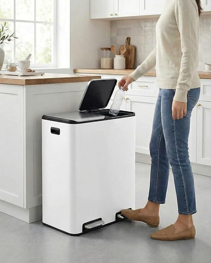 ComfyCorner 16 Gal (2 x 30 L) Dual Trash Can, Stainless Steel Kitchen Garbage Bin, Recycle Dustbin with Odor Control Box, Soft-Close Lid, Inner Buckets, Side Handle, Step Pedal, for Home Office