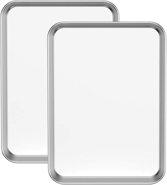 Baking Sheets Set of 2, Bastwe Stainless Steel Baking Pan Tray Cookie Sheet, Size 10 x 8 x 1 inch, Non Toxic & Healthy, Rust Free & Easy Clean by BASTWE