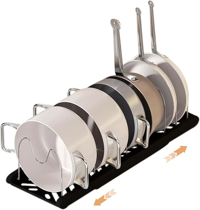 Pot Rack -Expandable Pan Organizer for Cabinet,Pot Lid Holder with 7 Adjustable Compartment for Kitchen Cabinet Cookware Baking Frying Rack,Black by Lhieiayh