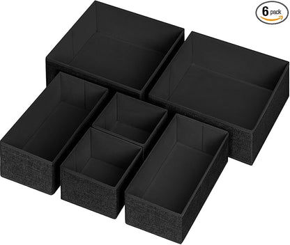 Criusia 6 Pack Clothes Drawer Organizer Dividers, Fabric Foldable Closet Dresser Drawer Organizer for Clothing, Bra Sock Underwear Drawer Organizer for Nursery Bedroom Organization (6 Bins, Black) by Criusia