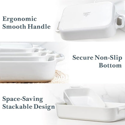ONEMORE Casserole Dishes for Oven,9.5"x15.4" Baking Dishes Set of 4,Ceramic Bakeware Sets with Handles for Cooking, Baking,Serving, Wedding and Gifting, Baking Pan White , Microwave & Dishwasher Safe(7.5"/11.2"/13.4"/15.4") - Image 4