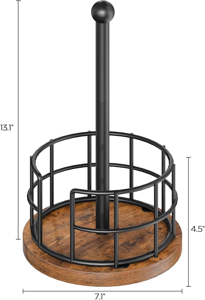 YATINEY Paper Towel Holder, Kitchen Paper Towel Holder for Countertop, Paper Towel Stand with Wooden Base, Freestanding Kitchen Roll Holder, for Standard Size Rolls, Rustic Brown CJ05BR
