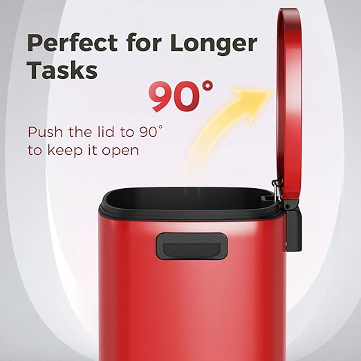 ELPHECO LPHECO Kitchen Trash Can with Lid Soft Close, 13 Gallon / 50L Stainless Steel Pedal Garbage Can, Heavy-Duty Step Wastebasket with 20 Bags, Removable Bucket, Home Office, Kitchen, Scarlet Red - Image 6