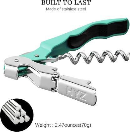HYZ 2-Pack Wine Opener Waiter Corkscrew, Professional Wine Key for Servers, Bartender with Foil Cutter, Manual Wine Bottle Opener Double Hinged (Mint Green) - Image 5