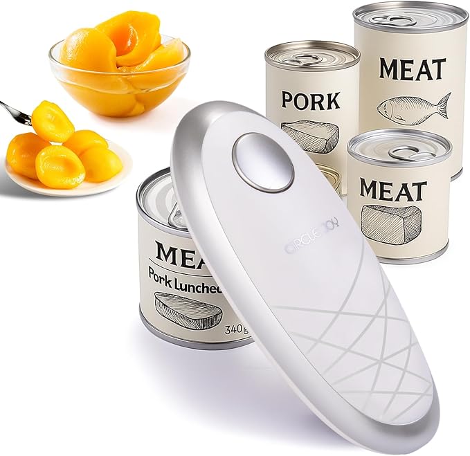 CIRCLE JOY Electric Can Opener, One-Touch Automatic Can Opening with Smooth Edges, Food Safety Handheld Battery-Operated Can Opener for Kitchen and Seniors, Silver by CIRCLEJOY