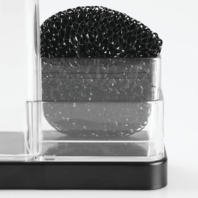 iDesign Forma BPA-Free Plastic Soap and Sponge Sink Organizer Caddy - 6" x 3.5" x 8.25", Clear/Matte Black - Image 4