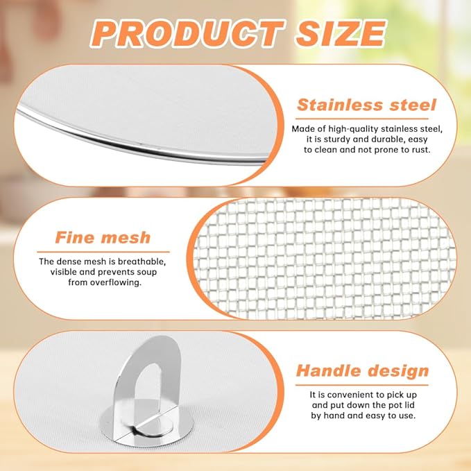 Splatter Screen for Frying Pan, 3 Pack (13/11.5/10 in) Stainless Steel Extra-Fine Mesh Grease Splatter Guard with Fold-Flat Knob, Dishwasher Safe - Image 8