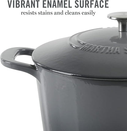 MARTHA STEWART Gatwick 7-Quart Enamel Cast Iron Dutch Oven – Classic Grey – Durable Heavy-Duty Dutch Oven for Slow Cooking, Braising & Baking - Image 3