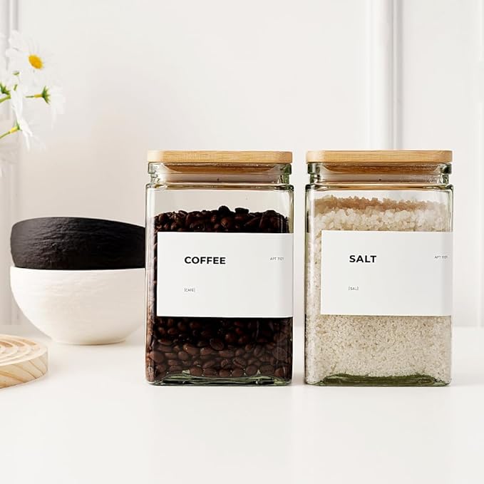 APT 1101 Glass Storage Jars with Bamboo Lid, glass canisters with airtight lids, Clear jars with lids for Spice, Cookie, Candy, Tea, Coffee Bean and Rice (White, Pantry Jar Set (26 oz, set of 6)) - Image 11