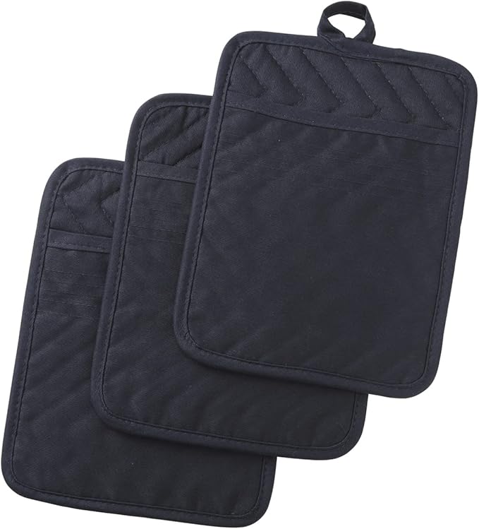 Anyi Pot Holders and Oven Mitts 7" X 9" Heat Resistant Cotton Pocket Pot Holder Set Feature of Non Slip Kitchen Hot Pad Oven Mitts, 3-Pack (Mood Indigo) by Unknown