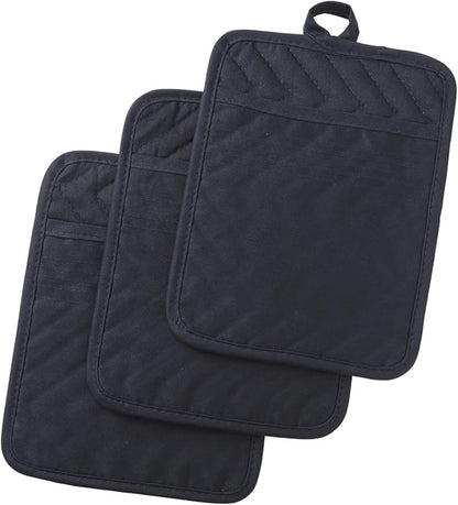 Anyi Pot Holders and Oven Mitts 7" X 9" Heat Resistant Cotton Pocket Pot Holder Set Feature of Non Slip Kitchen Hot Pad Oven Mitts, 3-Pack (Mood Indigo) by Unknown