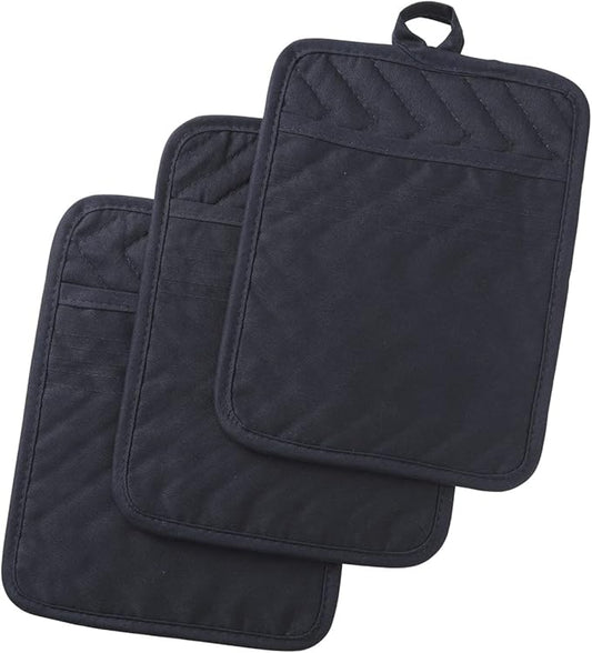 Anyi Pot Holders and Oven Mitts 7" X 9" Heat Resistant Cotton Pocket Pot Holder Set Feature of Non Slip Kitchen Hot Pad Oven Mitts, 3-Pack (Mood Indigo) by Unknown