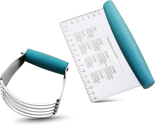 ALLTOP Pastry Blender & Bench Scraper - Premium Kitchen Baking Essential Gadget Set for Cake and Bread Making - Stainless Steel Dough Scraper&Butter Cutter for Homemade Delights - Turquoise by ALLTOP