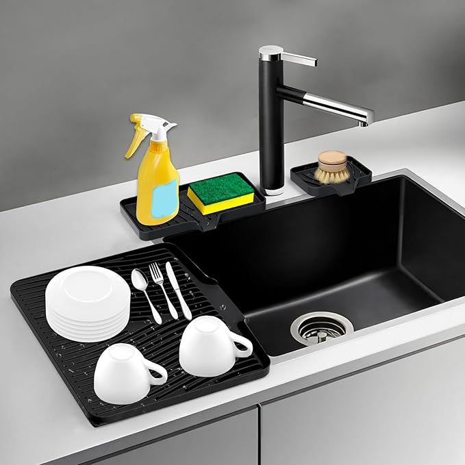 Silicone Dish Drying Mat for Kitchen Counter, Dish Drying Pad, Non-Slip Drain Pad with Built-in Drain, Heat Resistant Stone Drying Mat - Image 6