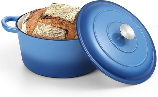 TeamFar 5Qt Dutch Oven, Enameled Cast Iron Dutch Oven with Lid & Dual Handles for Cooking Baking Braising Simmering, Healthy & Sturdy, Oven & Various Stovetops Safe, Non-stick & Easy Clean - Blue by TeamFar