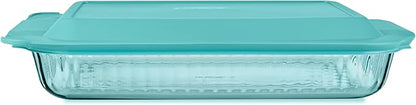 Pyrex Colors Tinted (9"x13") Tinted Glass Baking Dish with BPA-Free Lid, Oblong Bakeware Glass Pan For Casserole & Lasagna, Dishwasher, Freezer, Microwave and Pre-Heated Oven Safe, Aqua by Pyrex