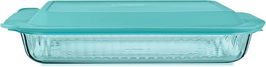 Pyrex Colors Tinted (9"x13") Tinted Glass Baking Dish with BPA-Free Lid, Oblong Bakeware Glass Pan For Casserole & Lasagna, Dishwasher, Freezer, Microwave and Pre-Heated Oven Safe, Aqua by Pyrex