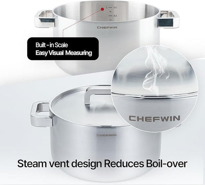 316 Stainless Steel 6 Quart Soup Pot with Lid Casserole, 5Ply, All Stoves Compatible, Dishwasher Safe, Silicone Cool-Touch Handle