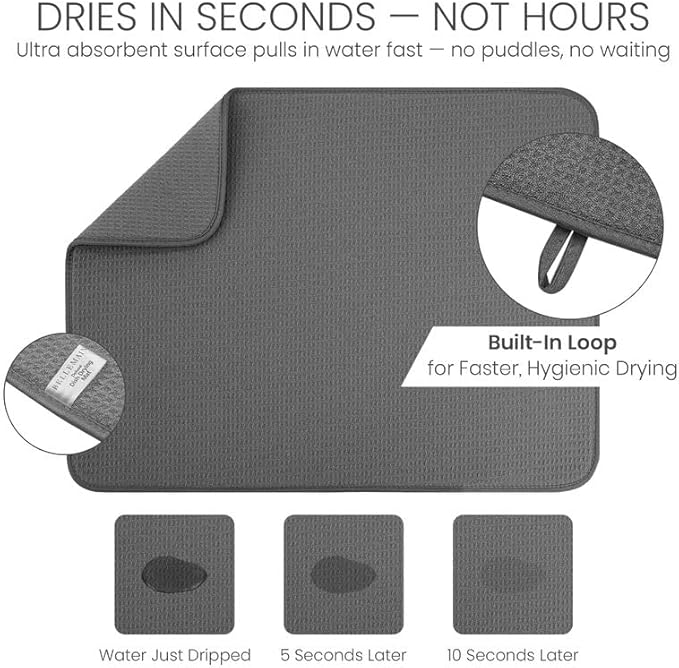 Bellemain XL Dish Mat 24" x 17" ( LARGEST MAT ) Microfiber Dish Drying Mat , Super absorbent ( Dark Gray ) - Image 3