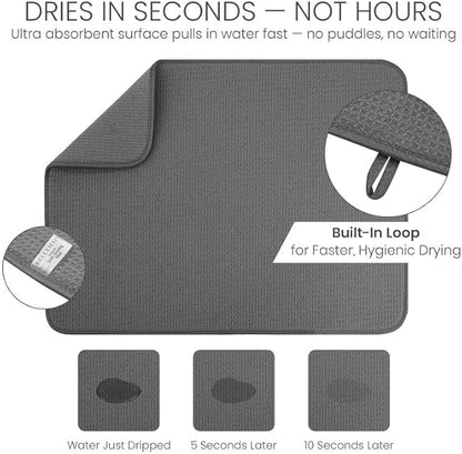 Bellemain XL Dish Mat 24" x 17" ( LARGEST MAT ) Microfiber Dish Drying Mat , Super absorbent ( Dark Gray ) - Image 3