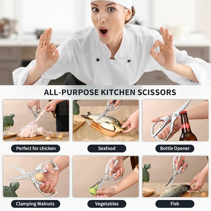 Kitchen Scissors Heavy Duty for Food, All Purpose Meat Scissors, Premium Ultra Sharp Japanese Stainless Steel Kitchen Shears - Image 5