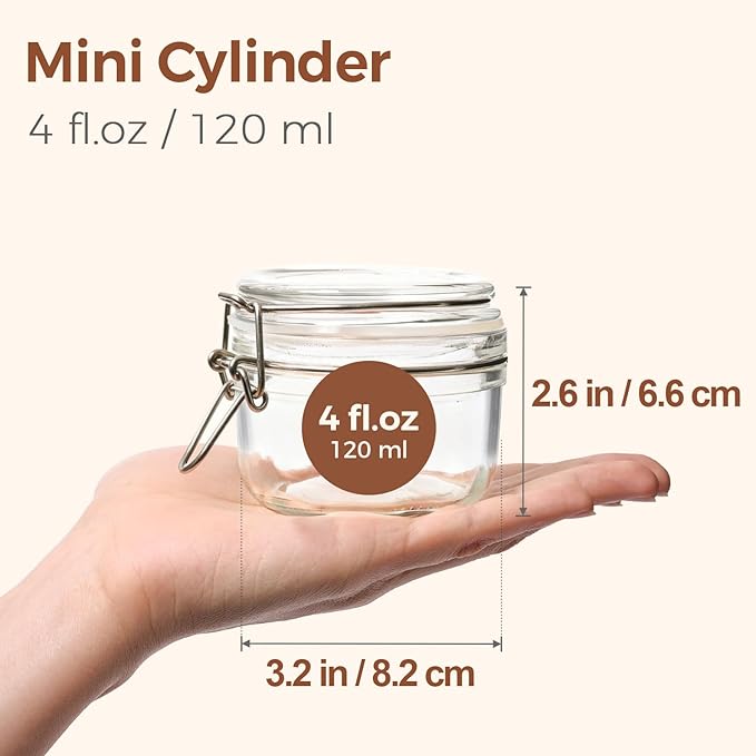 ComSaf 4oz Glass Spice Jars with Airtight Lids (Set of 6), Small Wire Clamp Mason Jars for Herbs, Honey, Jam & DIY Wedding Favors, 120ml Mini Glass Canisters for Pantry & Kitchen Organization - Image 2