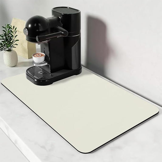 Bloss Coffee Mat / Drying Mat Off White, Absorbent / Hides Stains / Rubber Backed - Dish Drying Mat Fits Under Coffee Maker or Espresso Machine / 16.1"x24.1" by Bloss
