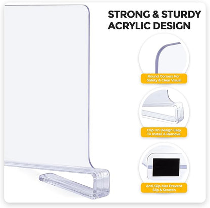 JOY DECOR 2 Pack Acrylic Clear Shelf Dividers for Closets Organizer and Storage Adjustable Vertical Wood Shelf Closet Separators for Clothes,Book,Bags in Bedroom and Kitchen - Image 5