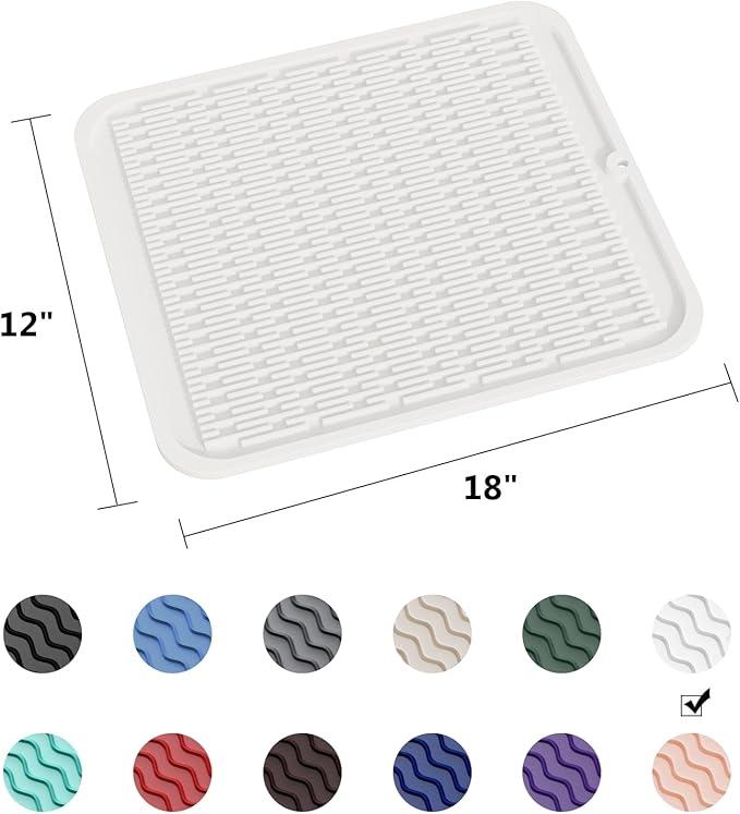 ZLR Large Silicone Dish Drying Mat (16" x 18") - XL Heavy Duty Drainboard Mat for Pots, Pans & Family Loads - Heat Resistant Trivet & Counter Protector, Easy Clean (Milk White) - Image 6