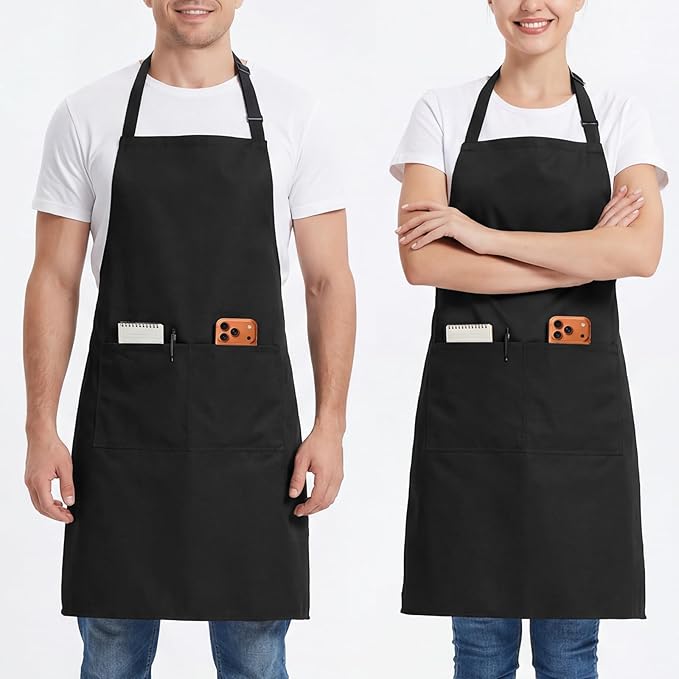 BOHARERS 2 Pack Cooking Kitchen Aprons with 2 pockets Unisex Adjustable Chef Apron for Women Men by BOHARERS