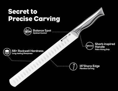 BRODARK Brisket Slicing Knife - 12" Carving Knife for Meat - High Carbon Stainless Steel, One Piece Design, BBQ & Grilling Gift for Men - NSF Certified, Shark Series